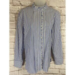 MNG Mango Poplin Striped Ruffled Button Down Shirt Long Sleeve Womens Medium 6